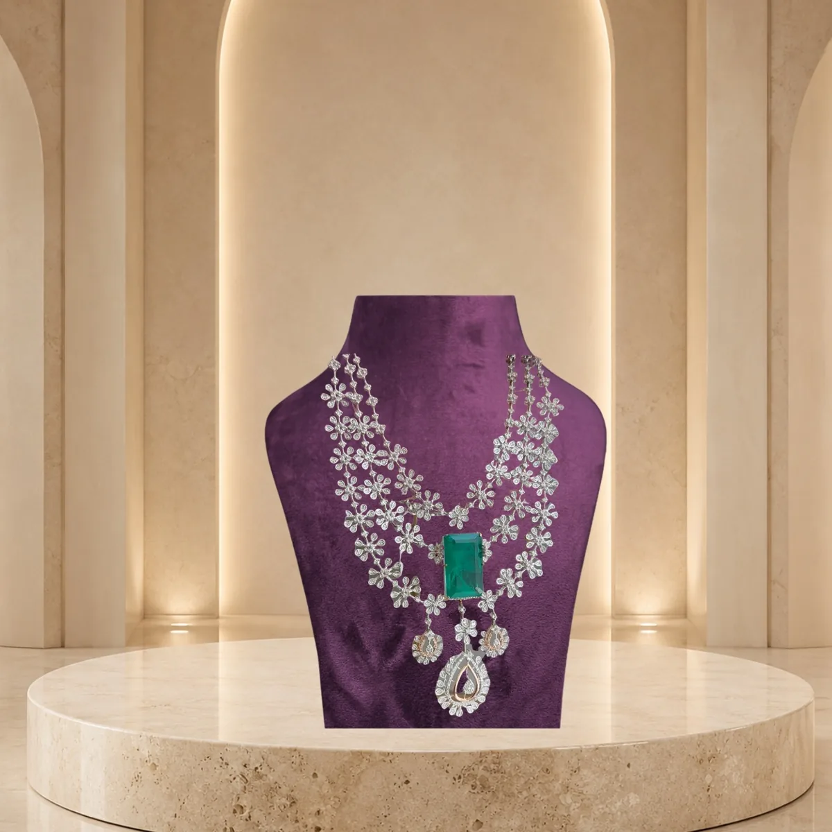 Chandrika Diamond & Emerald Necklace — Diamond Sets jewellery by Shree Kishan Jewellers & Sons