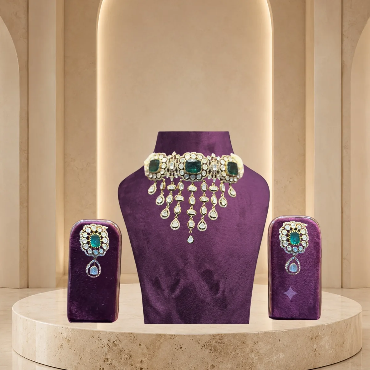 Gulmohar Emerald Choker — Choker Sets jewellery by Shree Kishan Jewellers & Sons