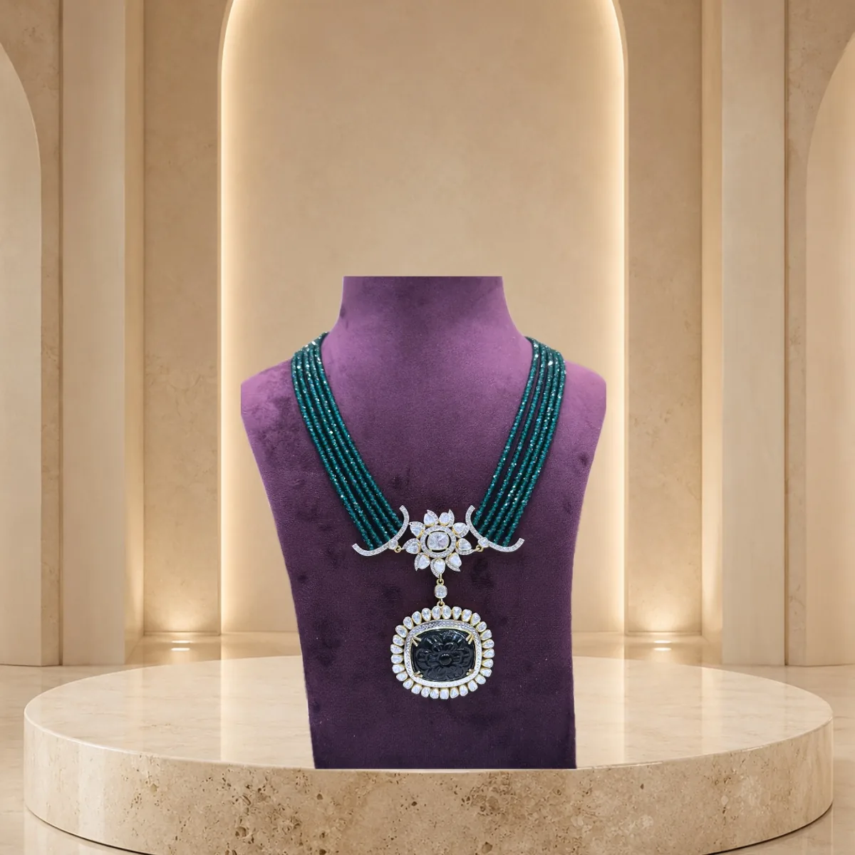 Panna Diamond Pendant Mala — Pendant Sets jewellery by Shree Kishan Jewellers & Sons