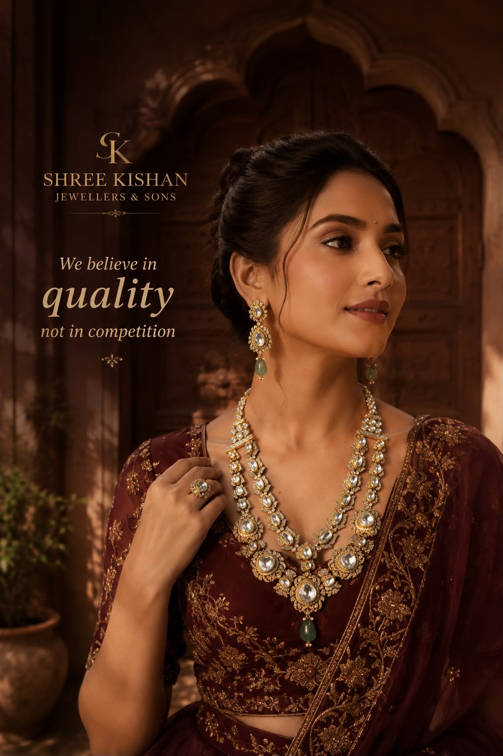 Handcrafted Emerald and Kundan Jewellery set by Shree Kishan Jewellers & Sons
