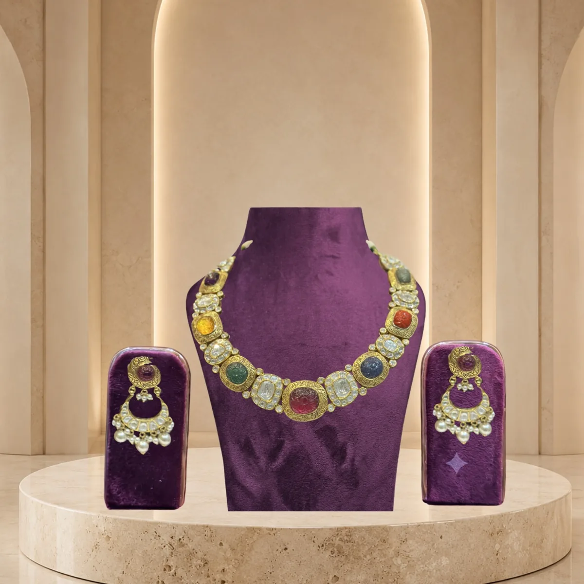 Navratna Heritage Necklace — Necklace Sets jewellery by Shree Kishan Jewellers & Sons